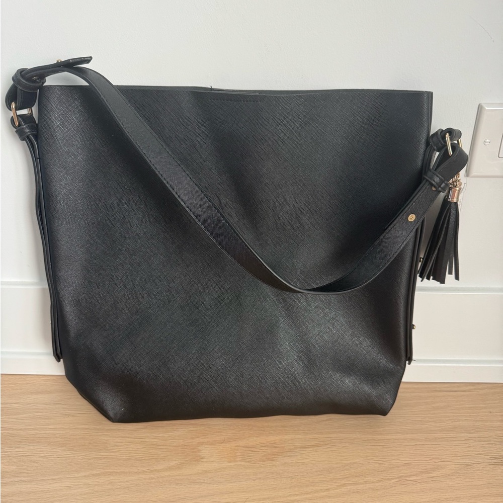 Taleen Black Tassel Handbag Tote Bag Casual Minimalist NEW